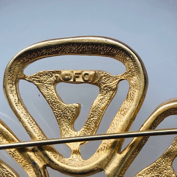 Vintage Gold Plate Brooch FO Fernando Original Brooch Pin - Picture 6 of 8